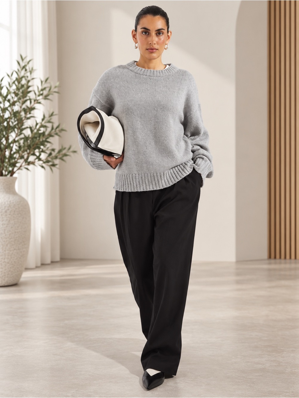 NA-KD Gray Wool Blend Oversized Knit Sweater – Women’s Size L - Picture 2 of 10